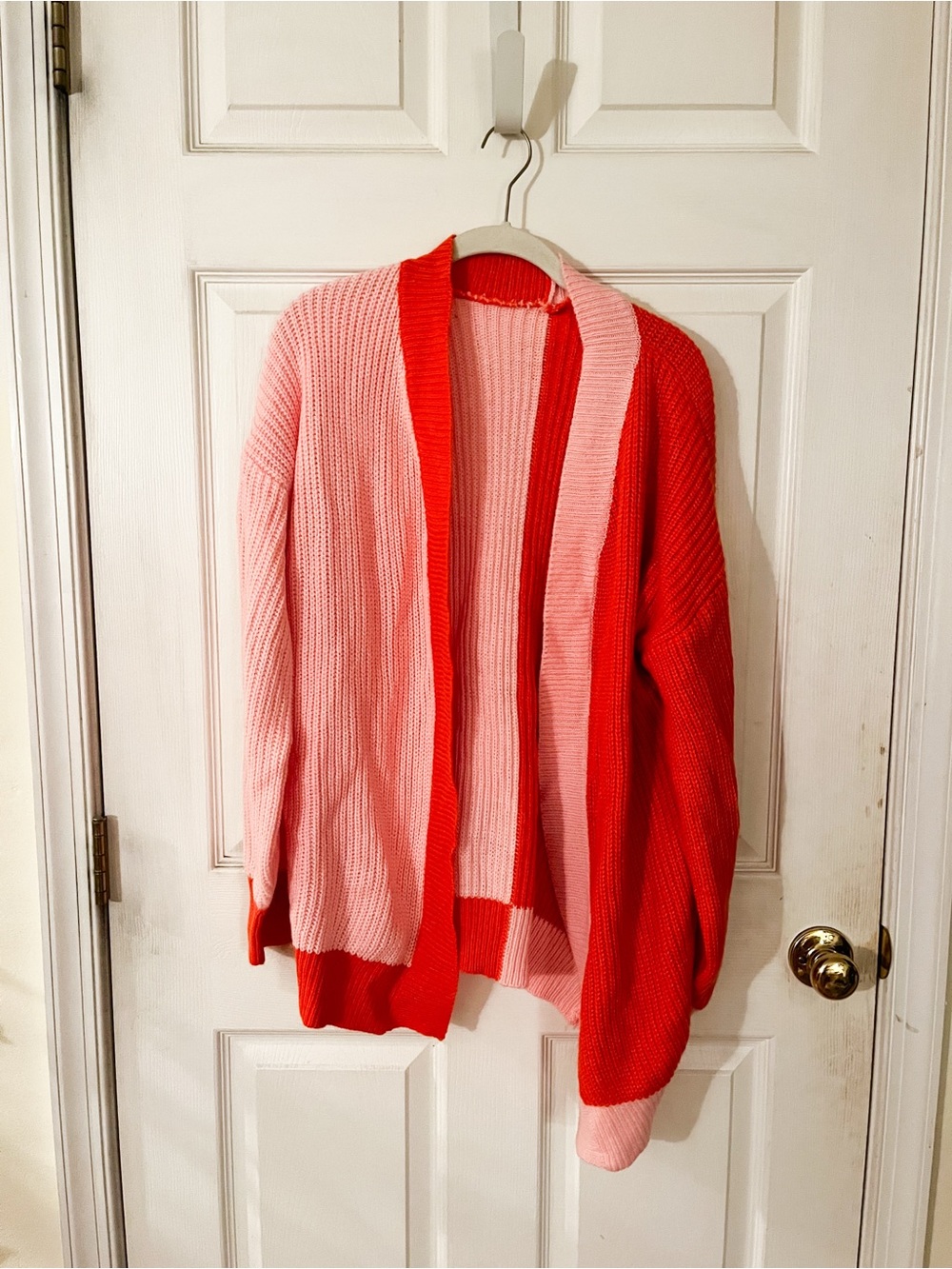 Pink and Red/Orange Open-Front Women's Cardigan Sweater